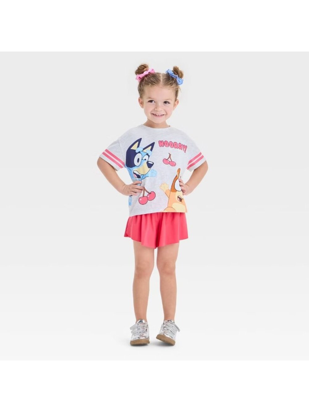 Toddler Girls' 2pc Bluey Cherry Athletic Top & Shorts Set - Pink 5T